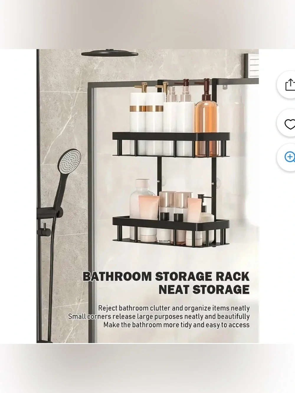 Over Door Shower Caddy, Black Rustproof Bathroom Organizer, 2-Tier Storage Rack